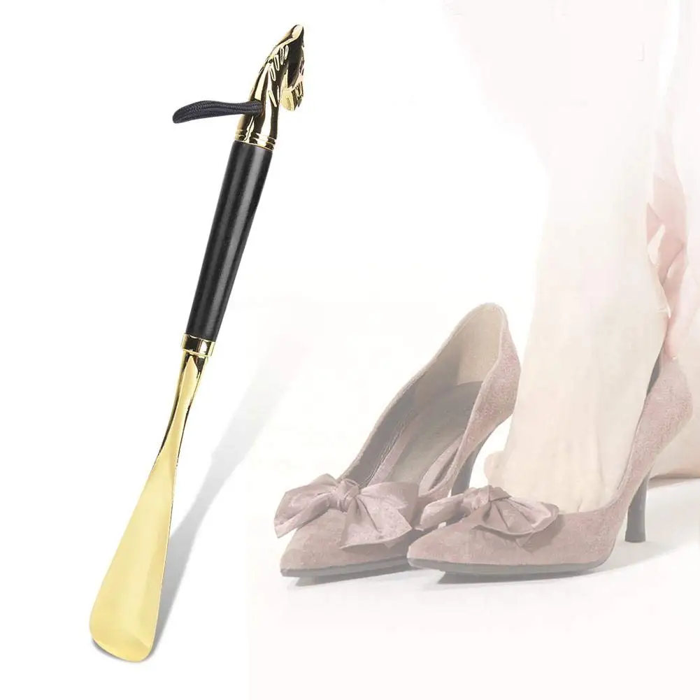 Wooden Metal  Metal Exquisite Horse Head Shoes Horn Wooden Universal Long Beech Handle Shoe Lifter Shoe Spoon Tool
