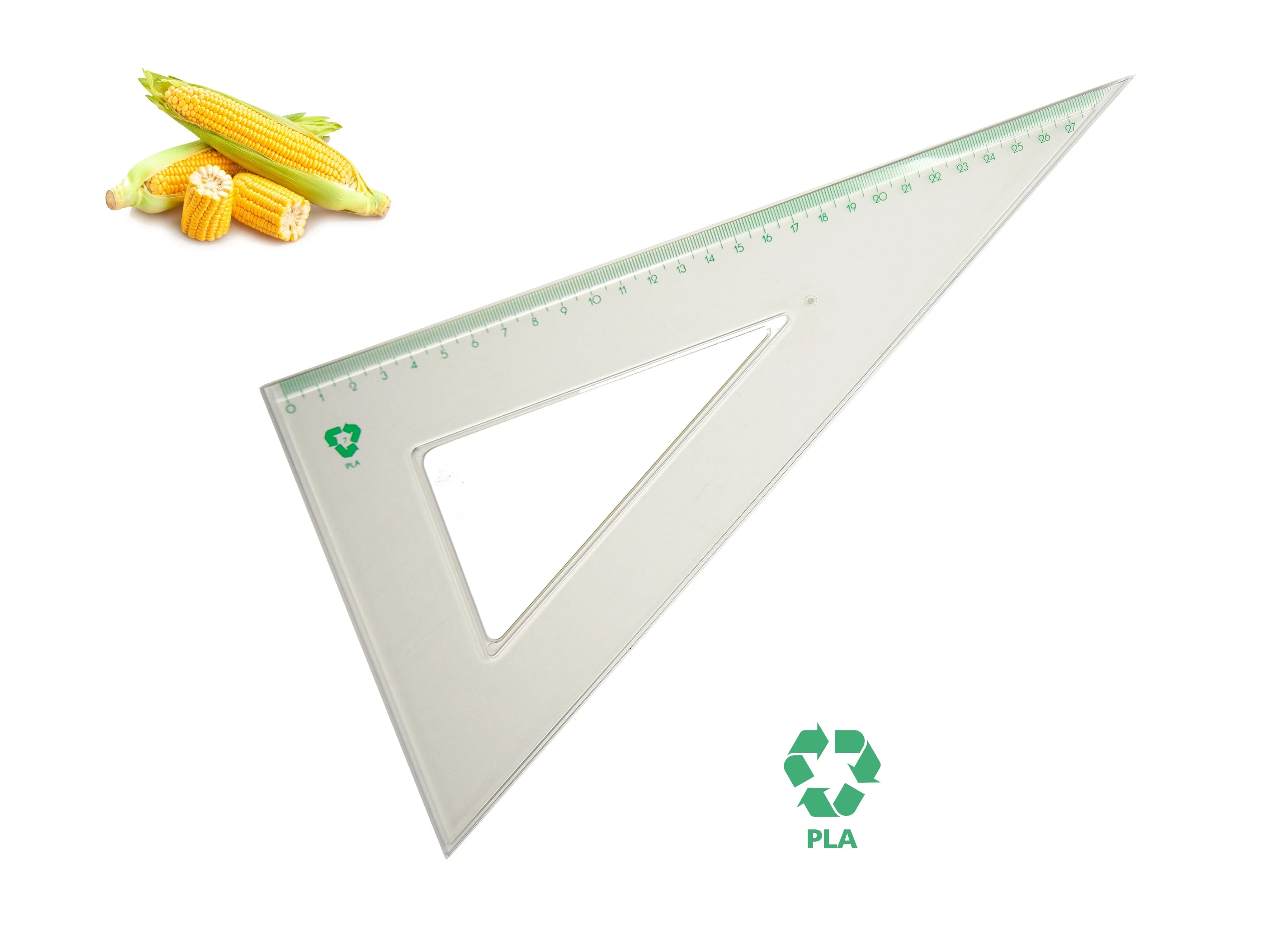 office item compostable PLA polylacticacid biodegradable plastic set square 30 cm 60 degree for school