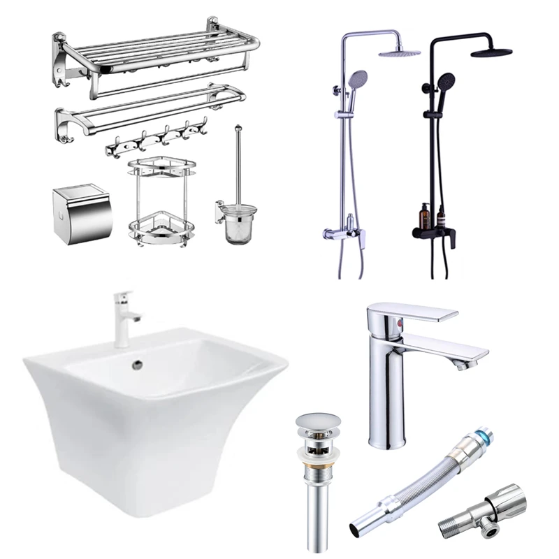 China bathroom ceramic  one piece basin sink wall mounted designer shower and sinks with Bathroom accessories,faucet