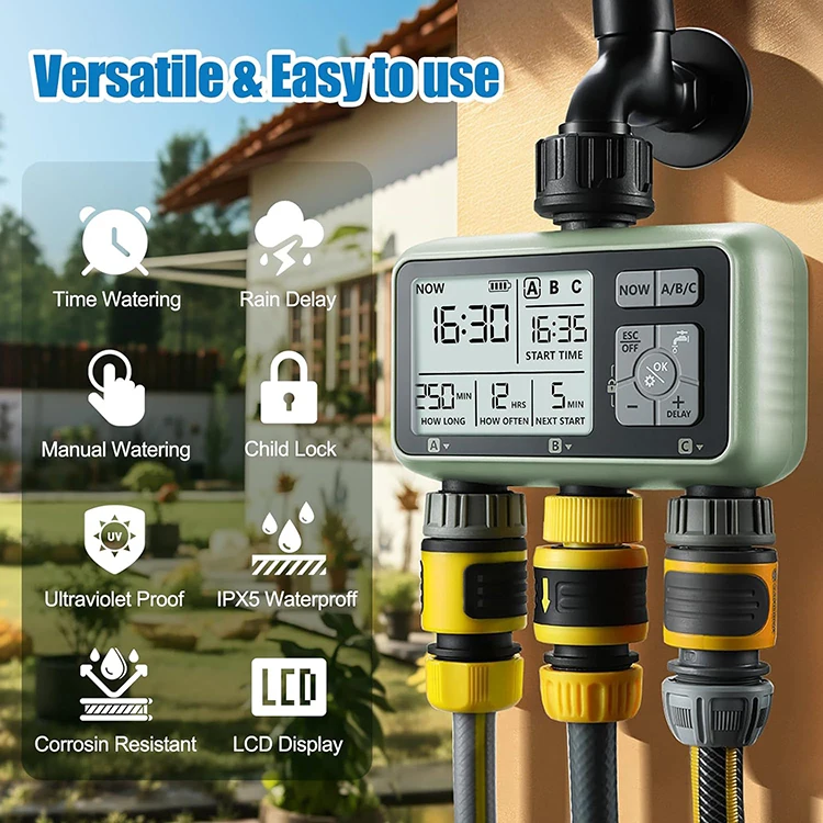 New Design Garden Electronic Automatic Three Zone Water Timer Watering Irrigation System HCT-378
