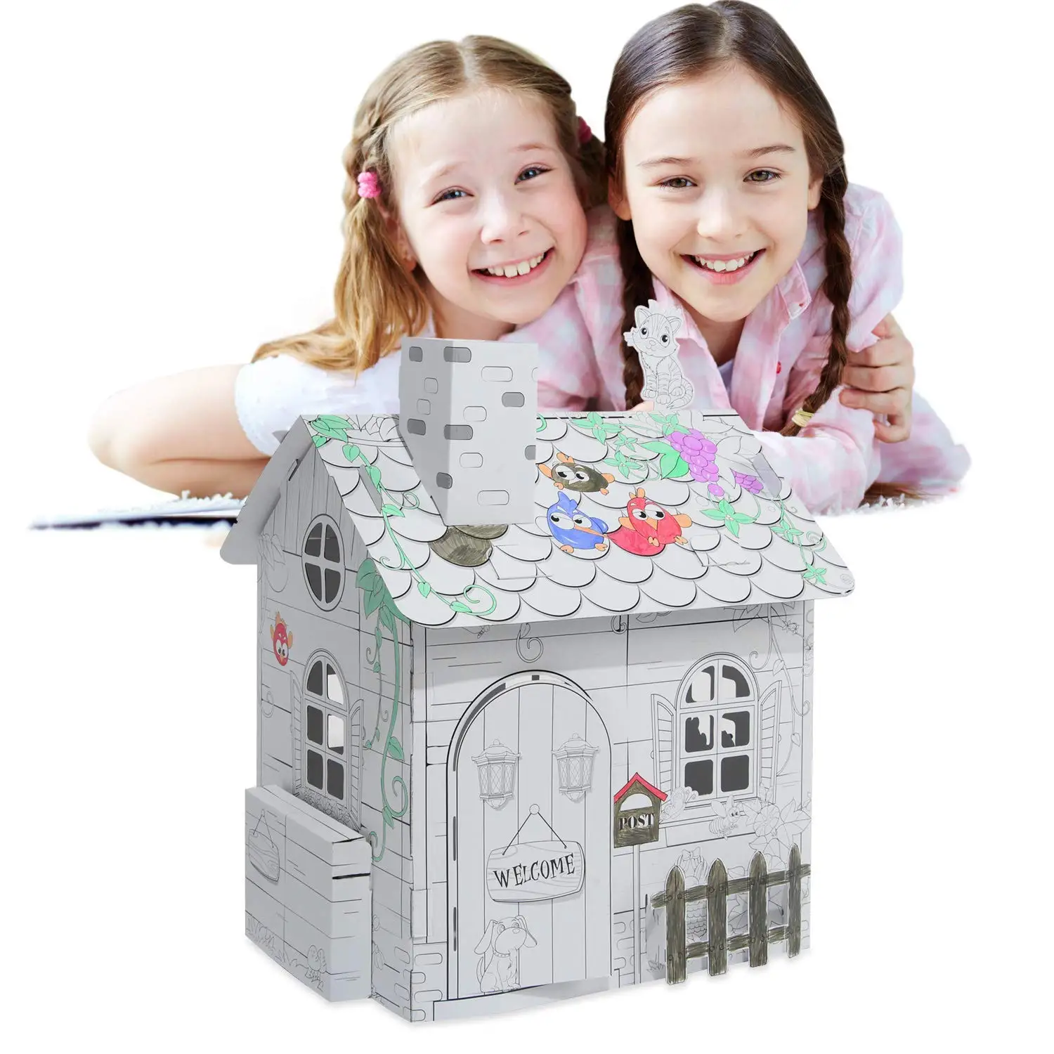 Educational Coloring House Painting DIY 3D Drawing Game Toys Paper Kids Doodle House