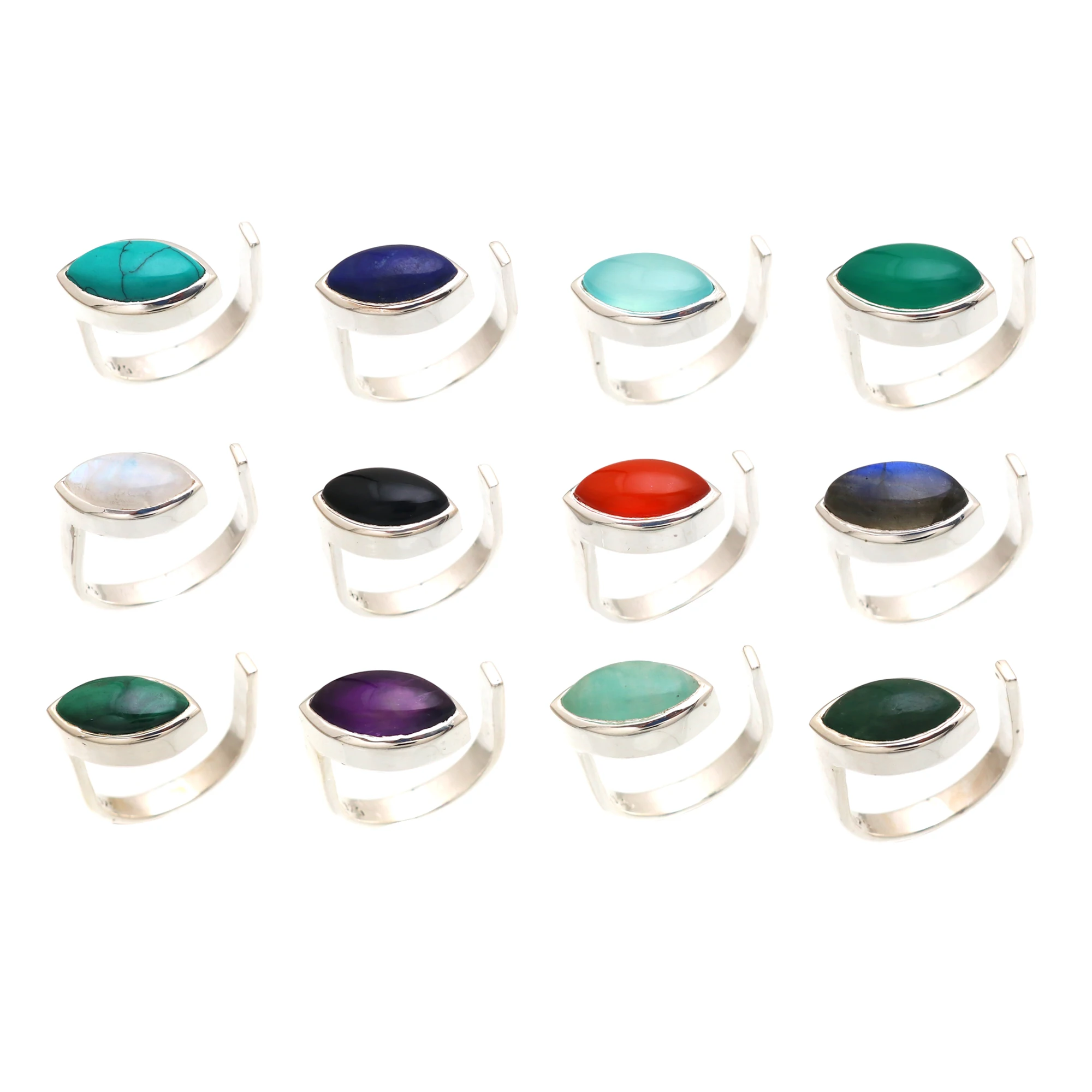 Wholesale Natural 925 Sterling Silver Ring Handmade Wedding Party Gift Mom Wife Birthstones Turquoise Lapis Aqua Green Onyx