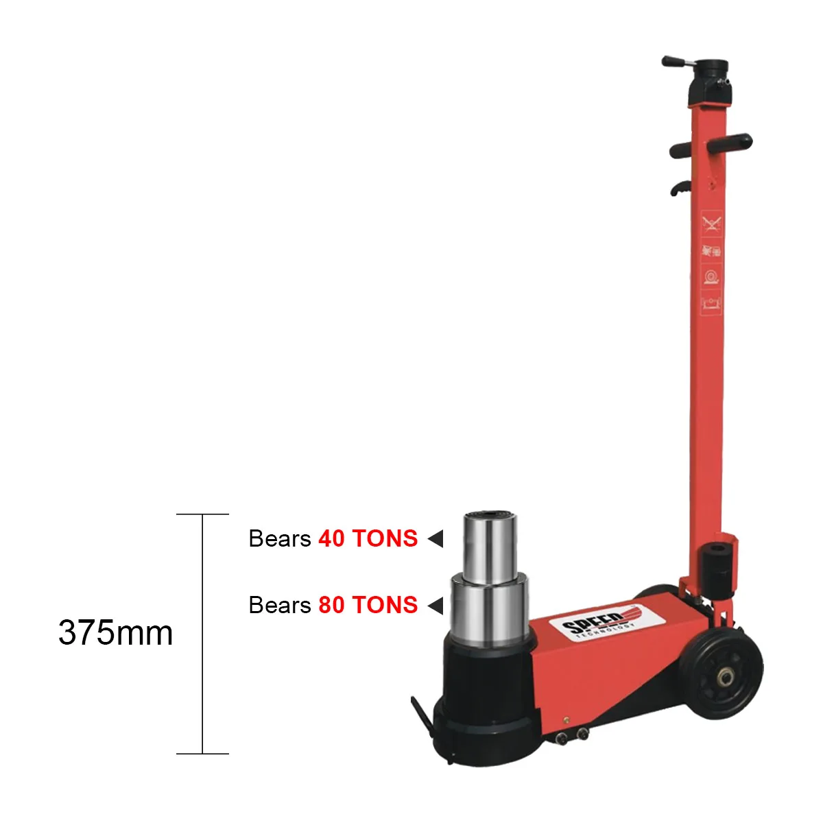 Heavy-duty industries 2 Stage Air Hydraulic Jack With 80/40 Ton Capacity 195mm Hand-operated Red Color