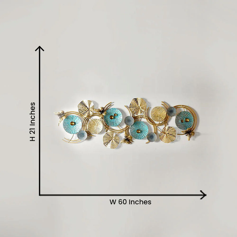 Modern Metal Wall Art Decor Round Shell Textured Golden & Blue Abstract Metal Wall Art