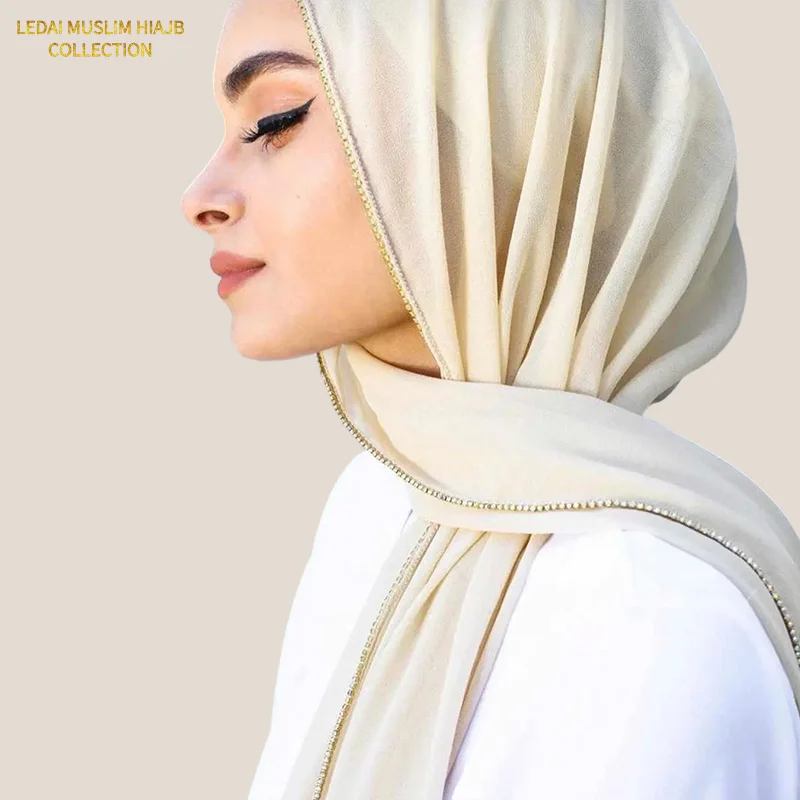 Muslim scarves and shawls fashion Modest chiffon crystal chain hijab scarf women