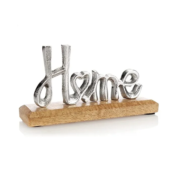 MOIN lettering Decorative stand made of aluminum on a mango wood base Top selling 2023 Metal Sculpture Export quality