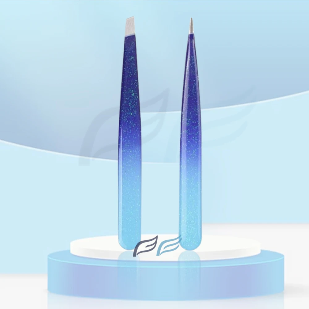 Glitter Stainless Steel Tweezers Eyebrow Custom Color Private Label Manicure Tweezers with Logo by Bahasa Pro