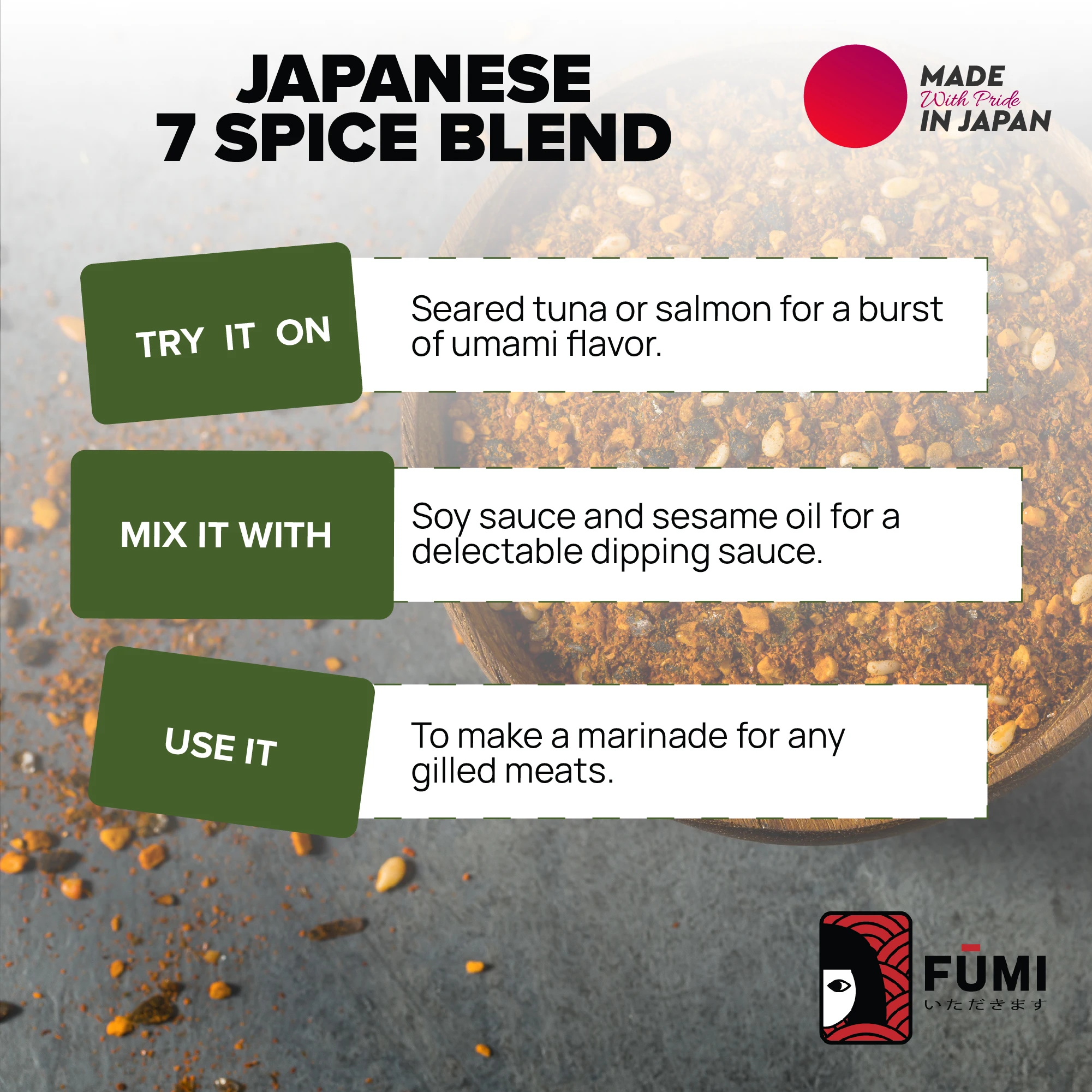 FUMI Japanese Shichimi Salt Gourmet Seasoning for Culinary Delights | Authentic Japanese Spices 7 Spices Blend of Pepper & More