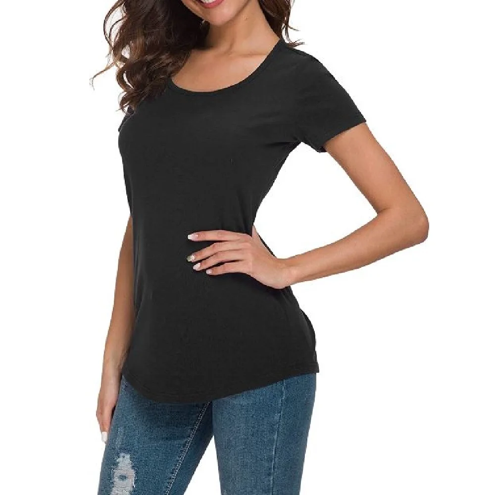 100% Cotton New Fashionable T Shirt Women Personalized Solid Short Sleeve T Shirt Dress Clothing Casual Custom Summer Western