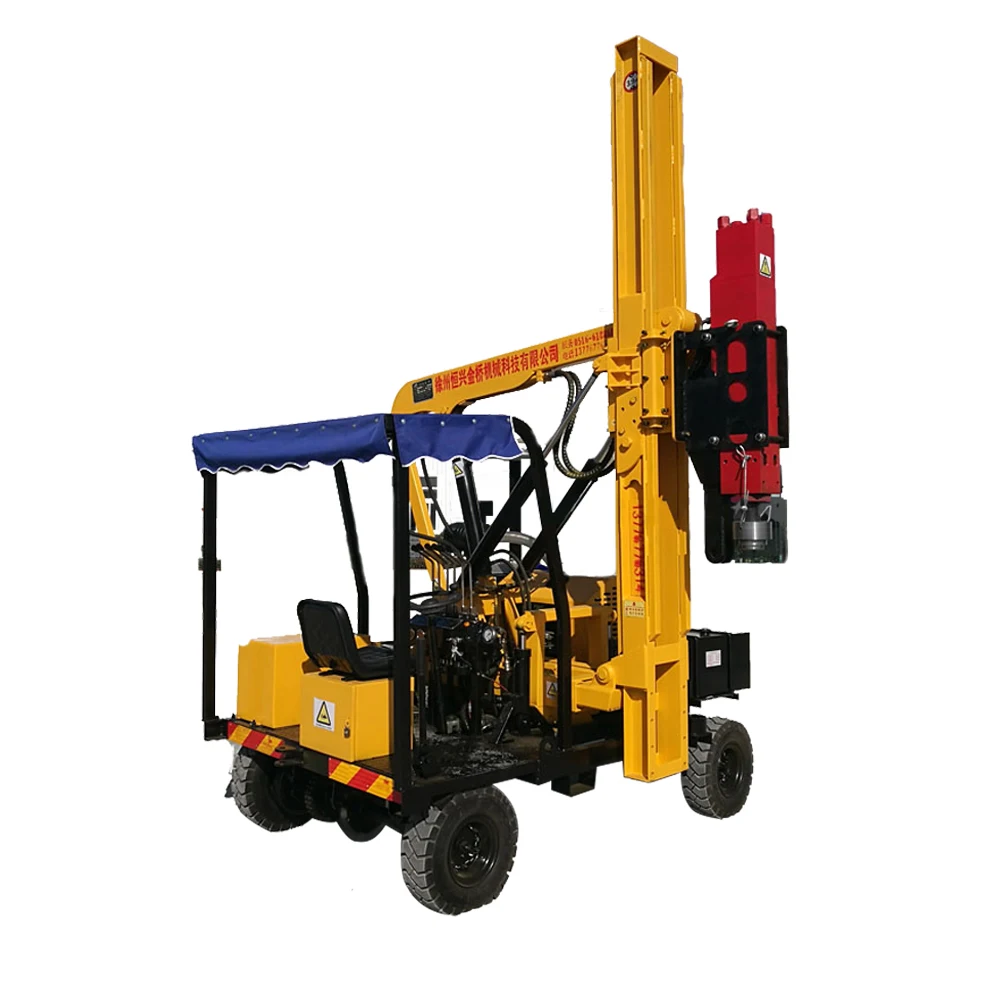 Wheel Type Hengxing High Quality Highway Guardrail Fence Post Installation Pile Driver with Hydraulic System