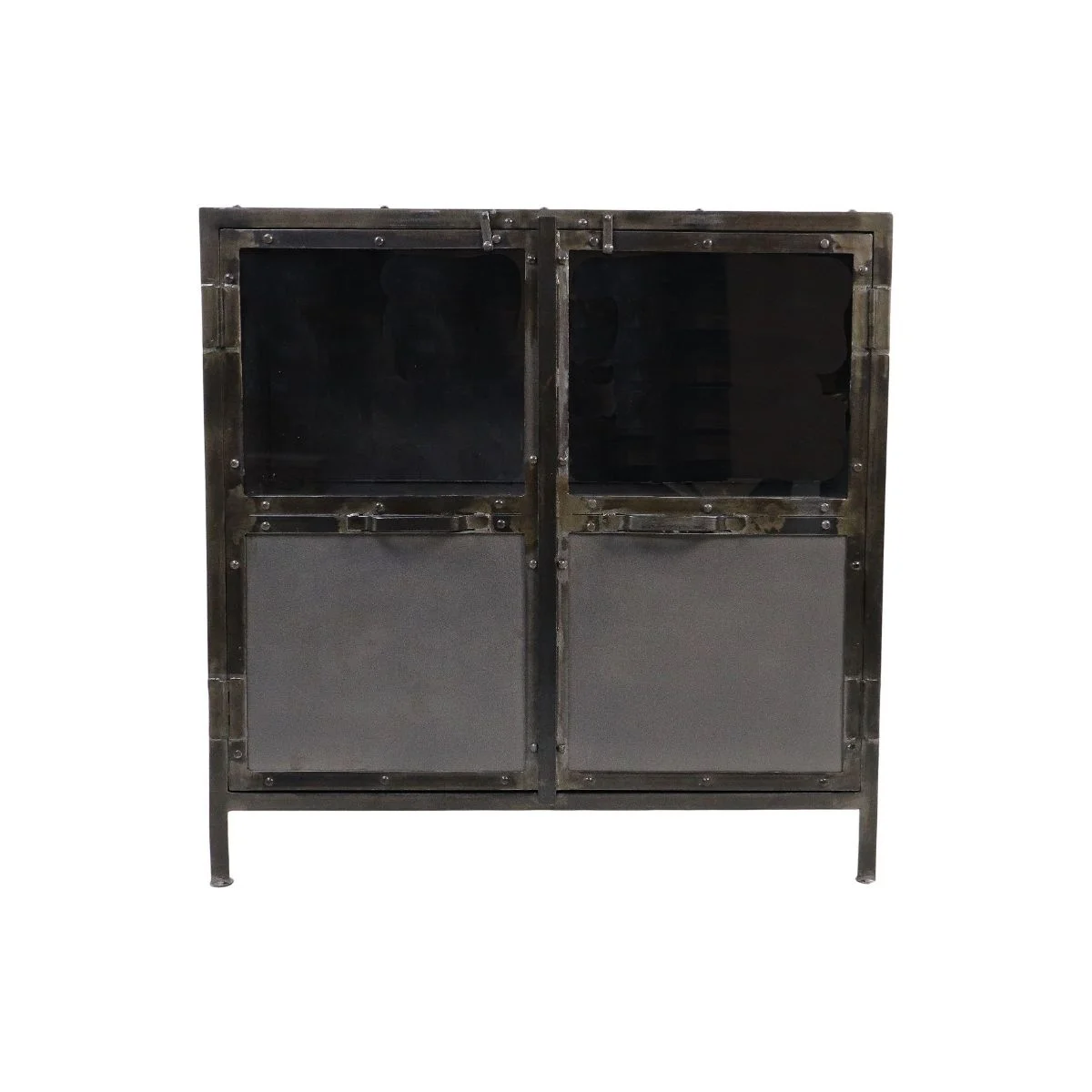 Industrial Iron Display Cabinet Loft Style Metal Cabinet with Glass Doors & Storage Shelves Iron Metal Small Cabinet Wardrobe