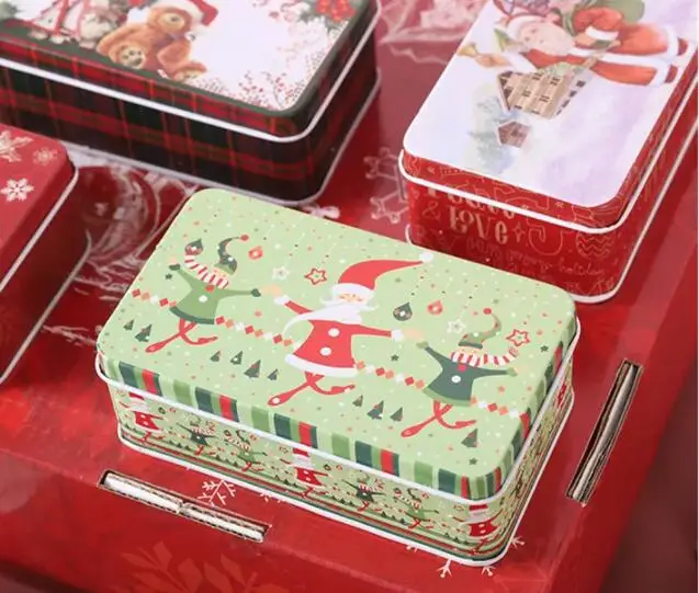 small Christmas gift luxury metal cans square preserve food steel cookie square tin box