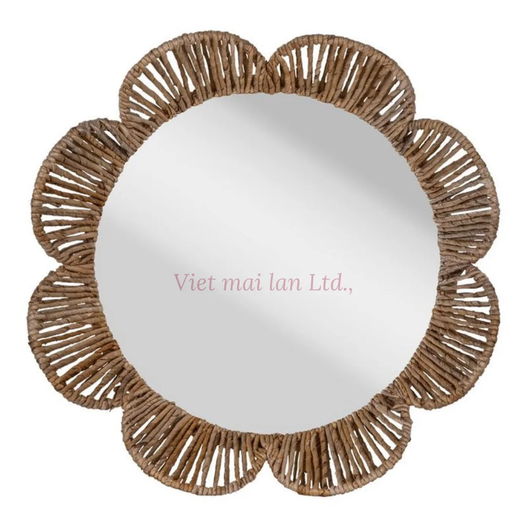 Natural Seagrass Wall Accent Mirror Decorative Woven Paper Rope Round Shape Rattan Modern Hanging Wall Mirror Made in Vietnam
