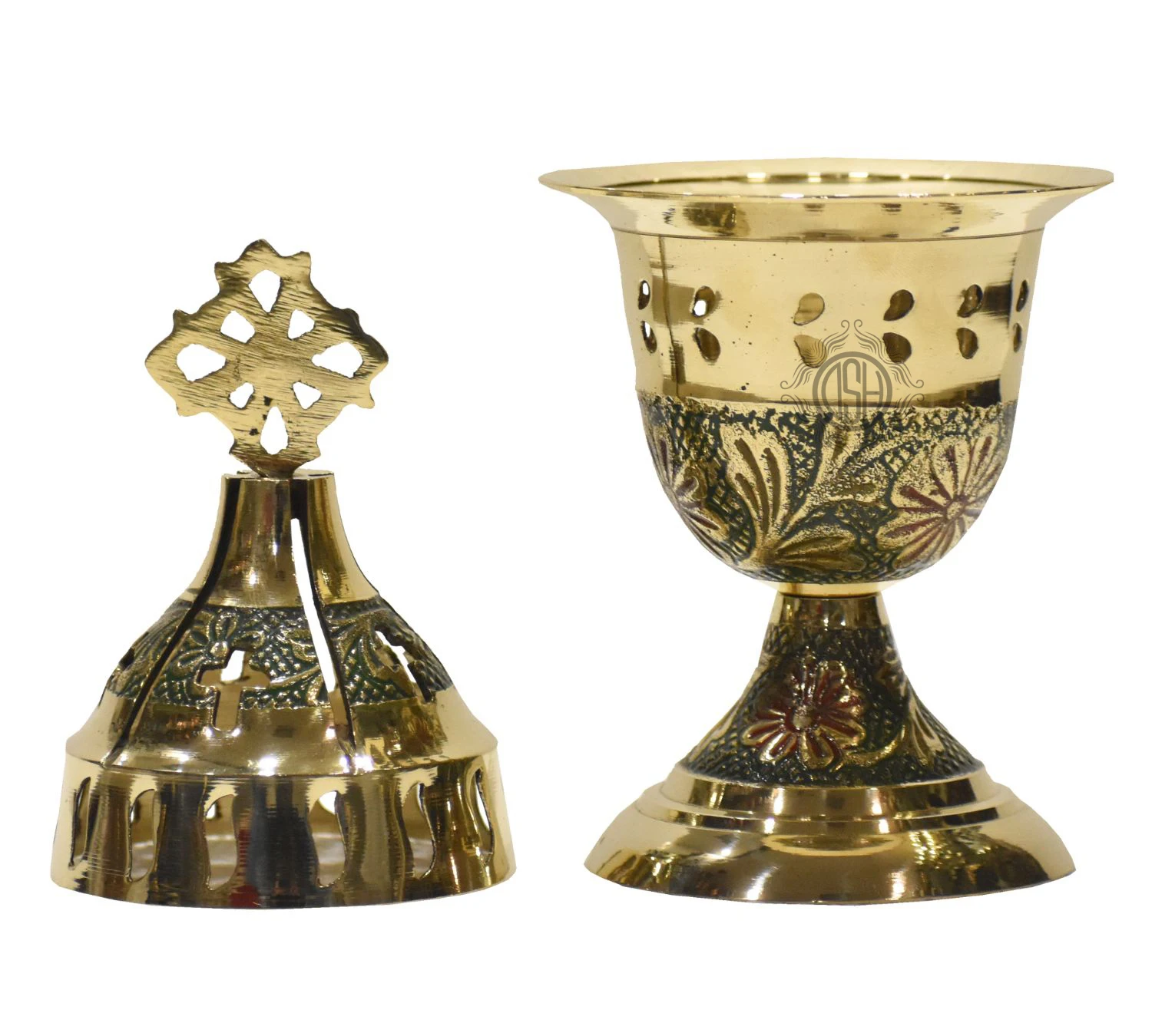 Engraved Design Brass Handmade Incense Burner Oil Lamp Bakhor Daan For Home Temple Office Used.