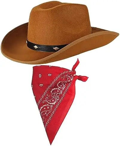 Cowboy Hat and Bandana Cowboy Fancy Dress Accessories for Adult Wild West Sheriff