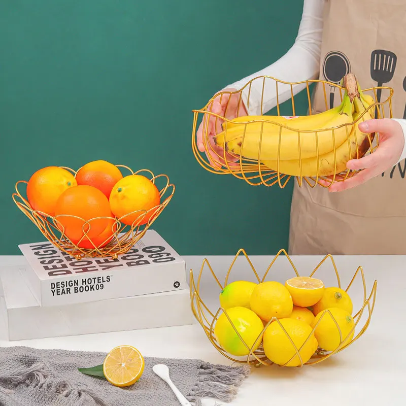 Creative Wire Countertop Golden Iron Vegetable Storage Fresh Gift Storage Metal Mesh Kitchen Fruit Basket