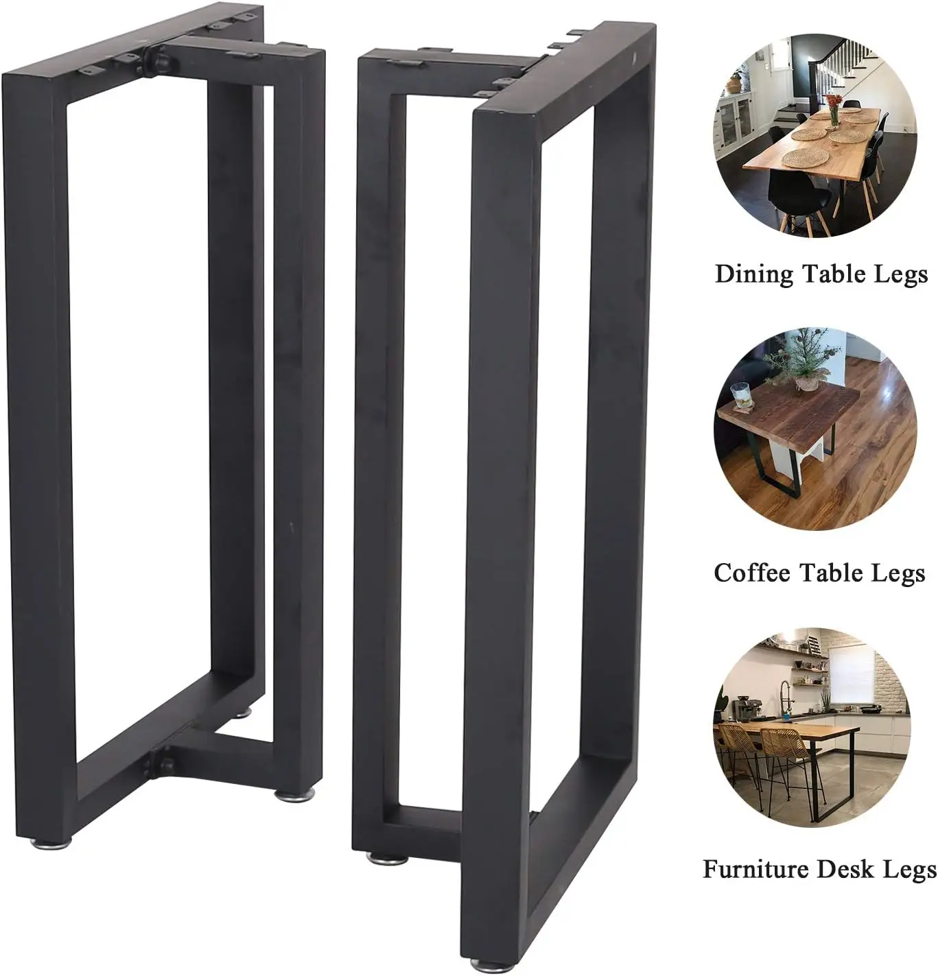 28-Inch High 18-Inch Wide Heavy-Duty Black Metal Table Legs Modern Industrial Style Rectangular Console Table Supports
