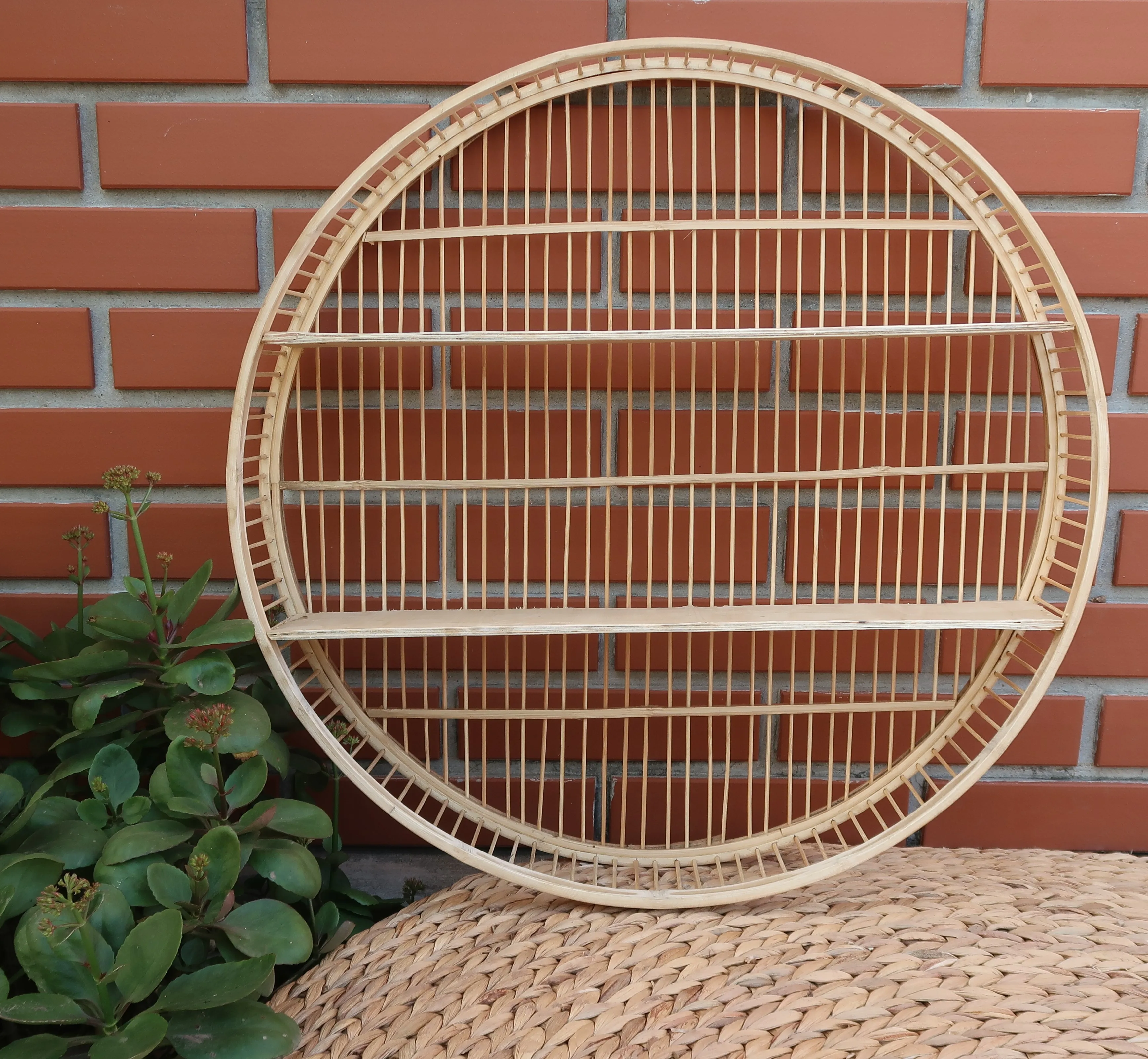 2024 Wall selling natural rattan 2-tier round wall shelf, ideal for storage and creating a cozy atmosphere made in Vietnam