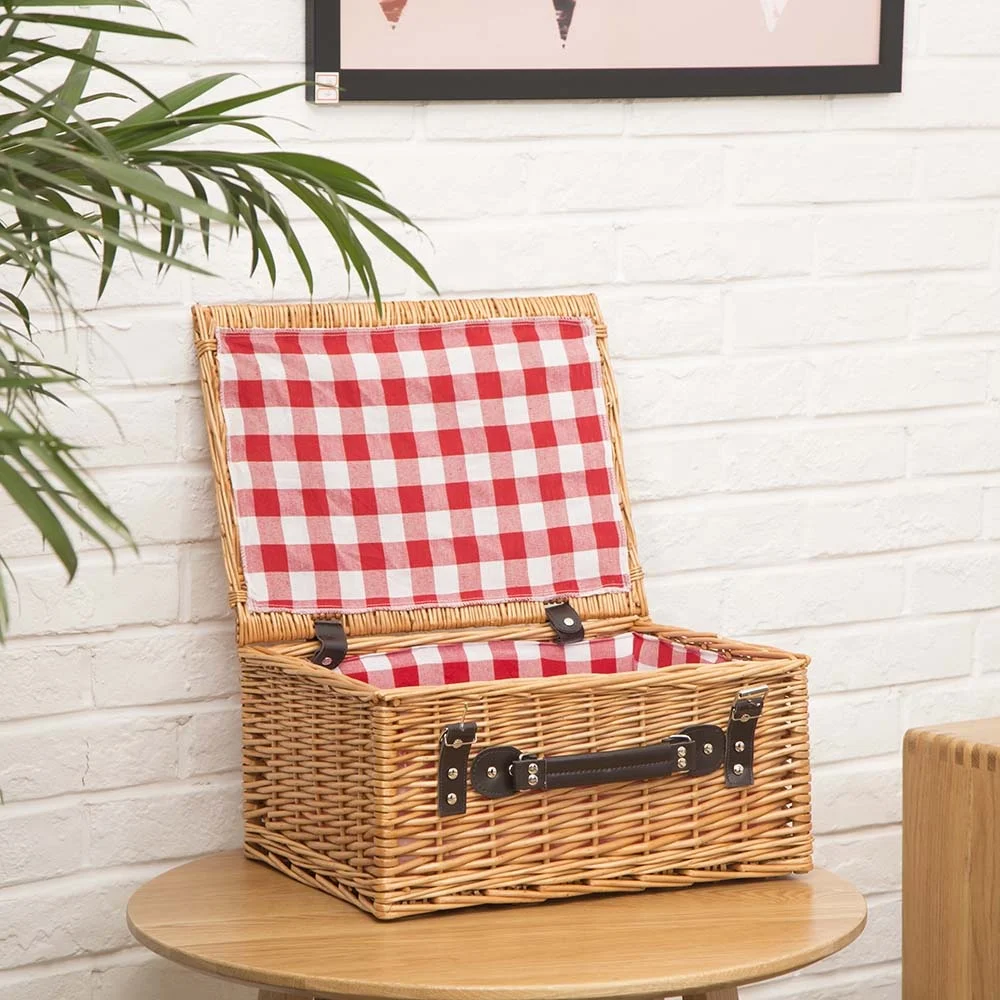 Wicker gift hamper basket round willow empty picnic basket with lining