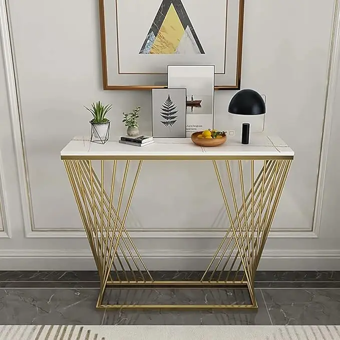 White & Gold Metal Console Table for Living Room/Bedroom MADE BY MZ INTERNATIONAL