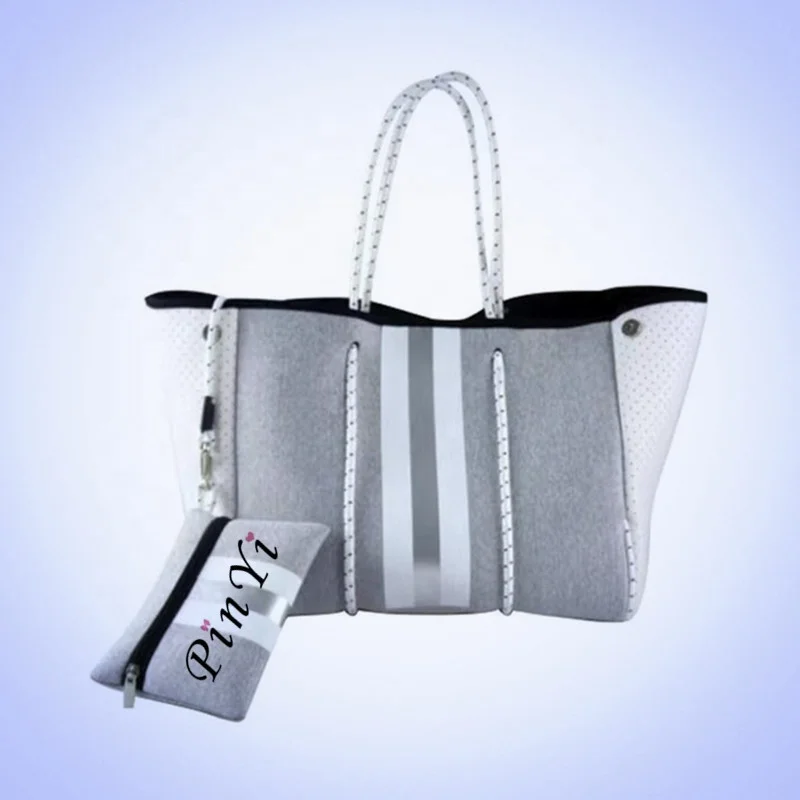 Customize Daily Neoprene Diving Material shopping bag cotton high quality canvas tote bag with pocket and zipper pattern printed