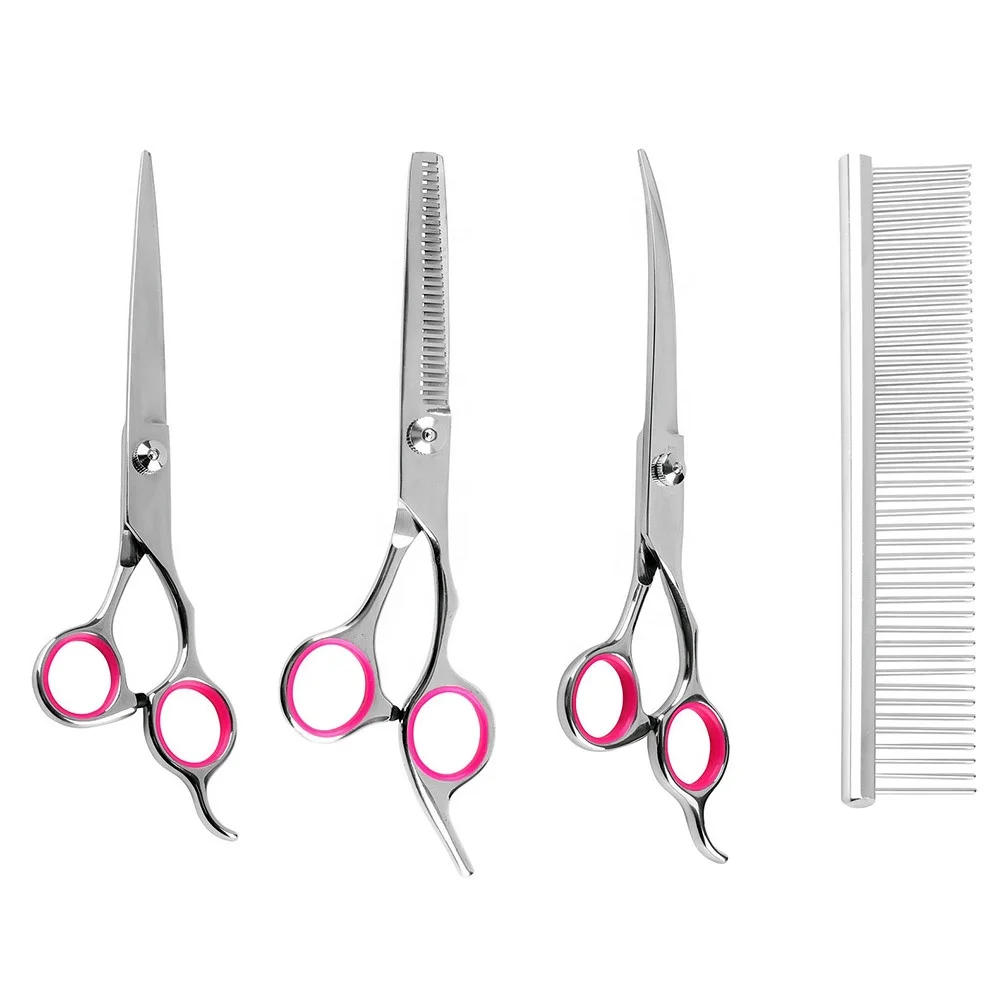 Dog Grooming Kit Pet Cat Grooming Scissors Tool Professional Stainless Steel Curved Straight Thinning Shears Clippers