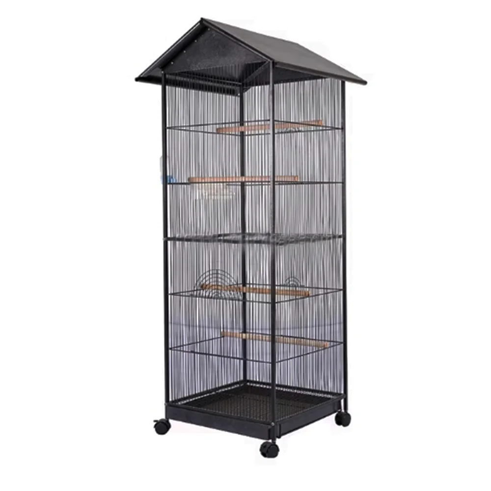Large Metal Bird House Cage for Parakeets Canaries Finches Triangular Top Birds Breeding Cages Pet Aviary Indoor Outdoor