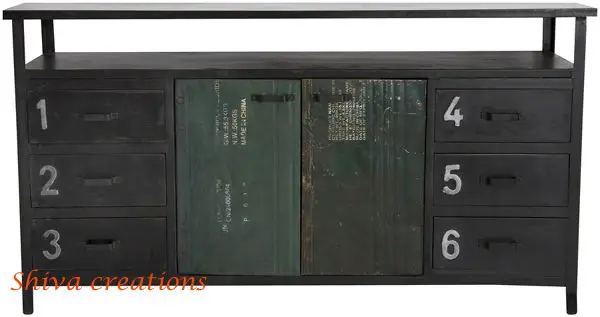 Antique vintage industrial iron furniture Home Colorful Storage Cabinet Antique Rustic Home Furniture Living Room Cabinet