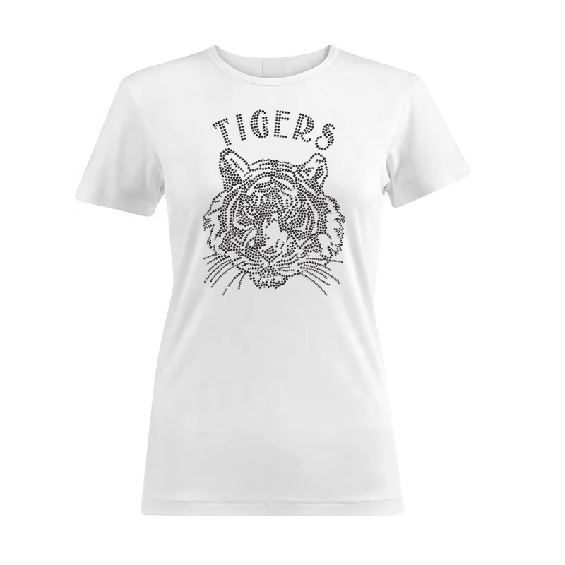 New Arrivals Tiger Hot Fix Iron On Rhinestone Transfer Thermal Transfer Design Rhinestone T-Shirt