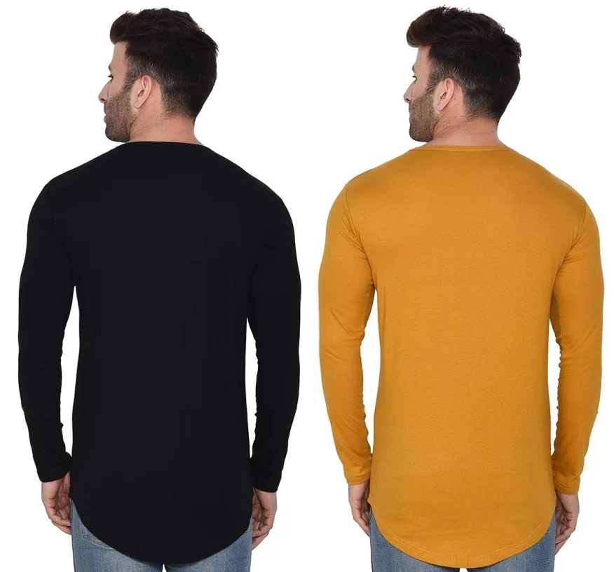 breathable OEM cotton longline men plain elongated t shirt Custom made Classic streetwear styles elongate t shirt