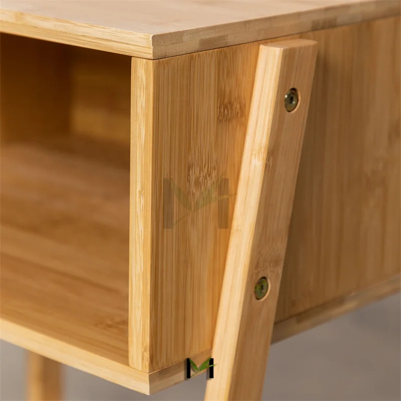 Bamboo Wood End Tables Nightstand, Bedside Tables for Living Room Record Player Stand