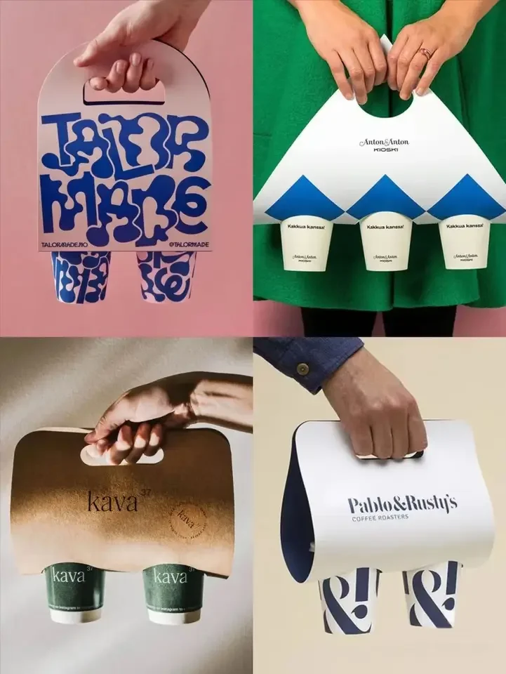 Luckytime Custom Printing Eco Friendly Paper Take Out Coffee Cup Drink Pack Paper Cup Holder with Handle