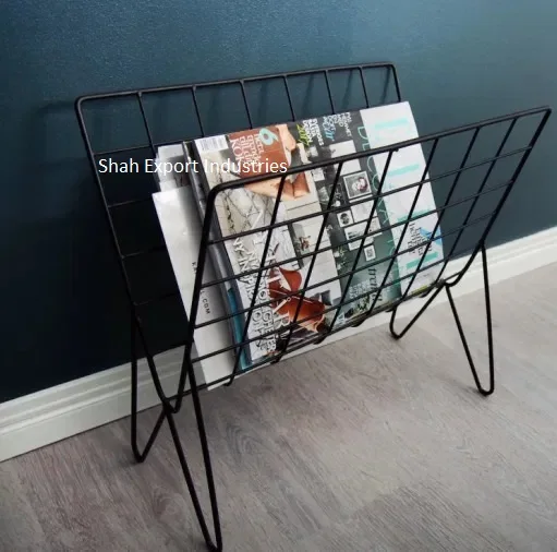 Eco Friendly Metal Designer Newspaper Rack For Office Living Room Decor Book Shelf Magazine Holder Black Racks