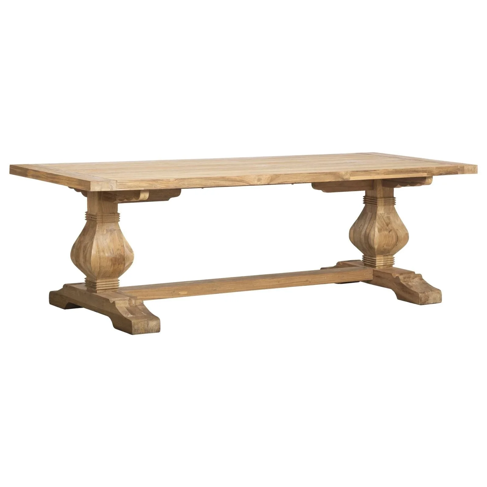 Modern Reclaimed Teak Dining Table with Pedestal Legs Rectangular Solid Wood Outdoor Kitchen Furniture