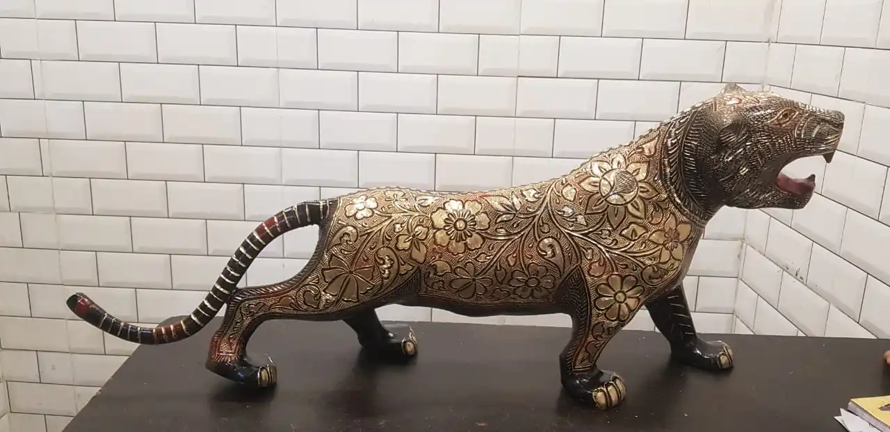 Wholesale Brass Animal Elephant Pair Ornament Handmade Garden Decoration Colourful Metal Art Gold Finishing Sculpture Animal