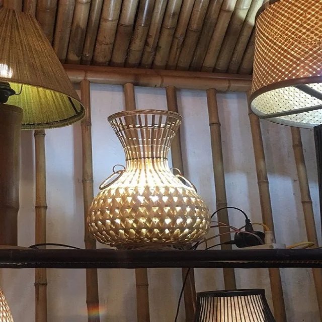 Handmade Rattan Bamboo Material Woven Chandelier Hot Sale Rattan Lampshade For Home Decor from Viet Nam