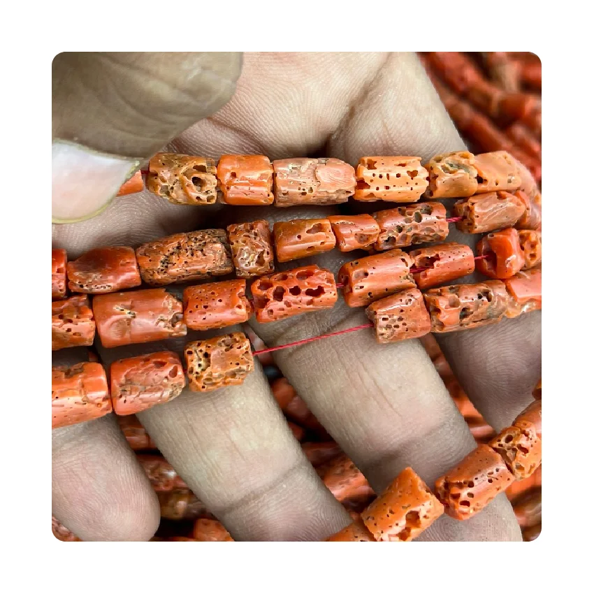 Factory Wholesale Natural Italian Coral Tube Old Looking Tube Shape Beads Size 10 to 15 Mm Long Approx 20 Inches Necklace