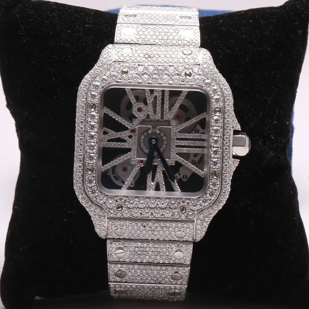 certified vvs gra hip hop gold full diamond customize case skeleton with couple stainless steel ladies s925 moissanite watch