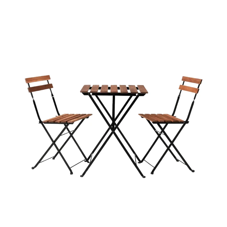 SET ACACIA WOOD COMBINED WITH STEEL FRAME TABLE AND CHAIR Furniture Garden Cheap Price customized Hot Set Manufacturer Vietnam