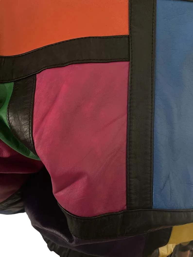 Checkered Vintage Color Block Lamb Leather Bomber Jacket Bomber Custom Colors accept