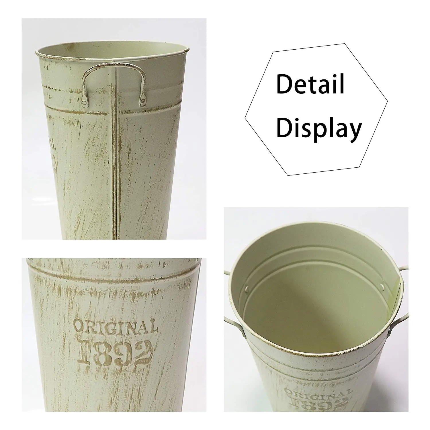 French Country Style Galvanized Vase Flower Bucket Farmhouse Decorative Tin Vases for Decor Rustic Metal Flower Vase Decor