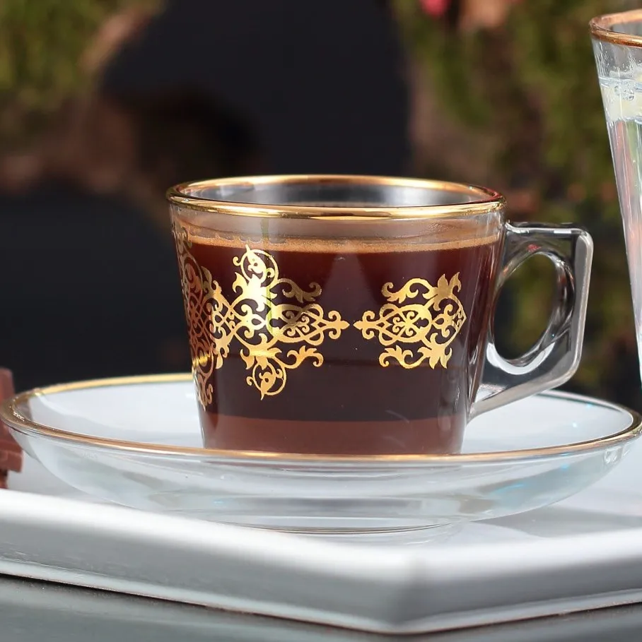 97301 TURKISH COFFEE SET WITH HANDLE SULTANI GOLD   6 coffee cups(80 ml) + 6 saucers