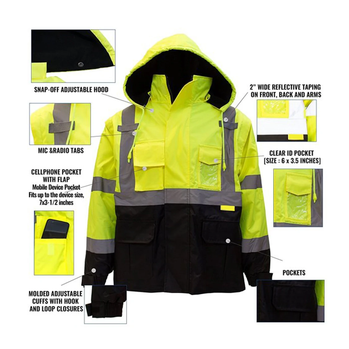 Hi Vis Winter Workwear Jackets Work Wear Security Traffic High Safety Class 3