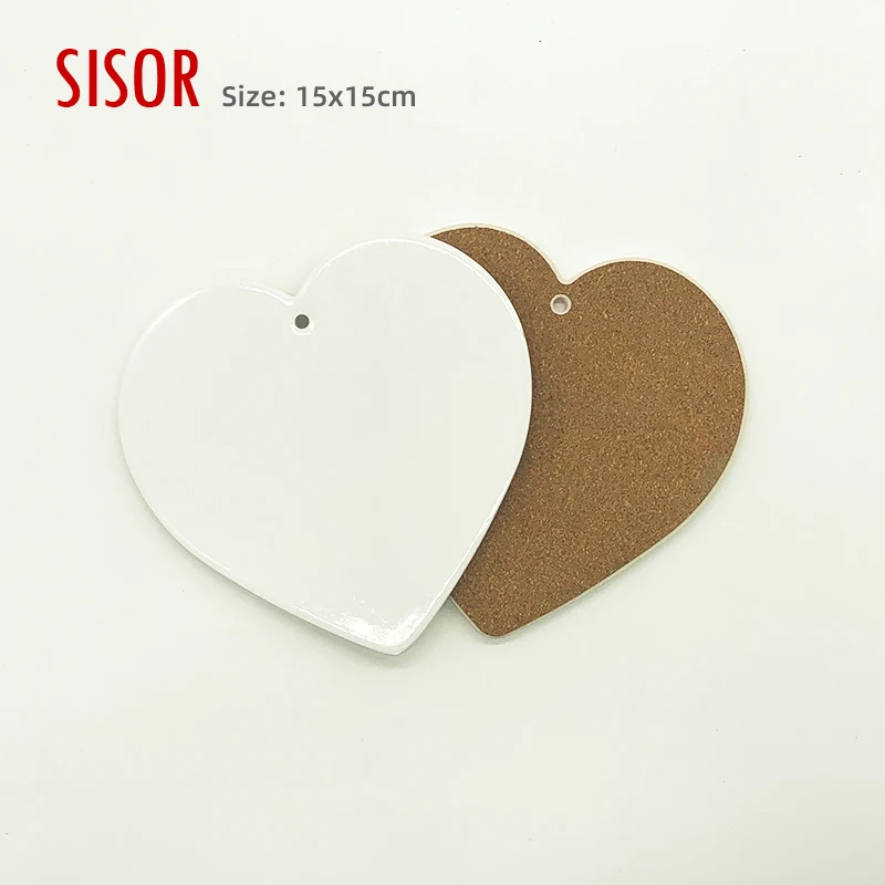 Wholesale Heart Shape Blank Ceramic Trivet Custom Sublimation Tile Trivet With Cork Kitchen Tableware Heat Insulation pad