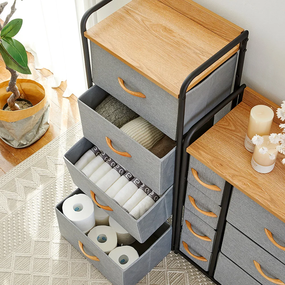 Fabric Living Room Cabinet Simple Multi functional Metal Frame Fabric Wood top shelf Furniture Storage Cabinet