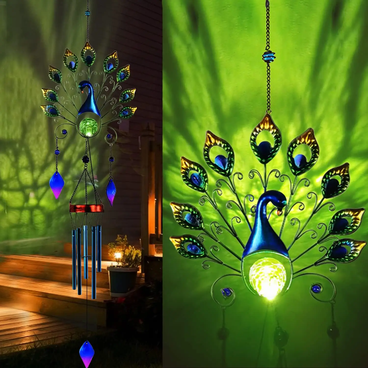 New Solar Peacock Wind Chimes Light Iron Art Sun Lawn Cast Light Outdoor Garden Decoration Waterproof Courtyard Light Wind Chime