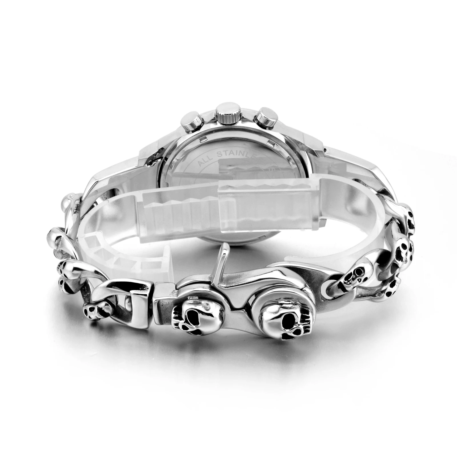 Motorcycle Chain-Men Watch Stainless Steel Skull Buckle Link Chain Watch for Men Stainless Steel Punk Style Watch Jewelry