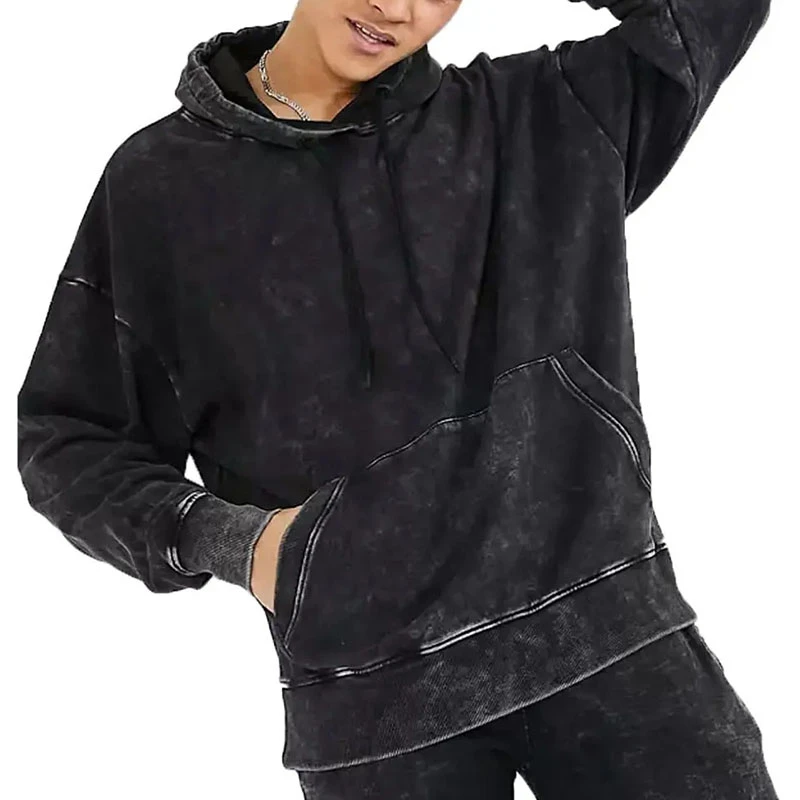 Большой Размер Уличная одежда чистый тяжелый черный пуловер Толстовка Плюс Высокая распродажа товаров на заказ