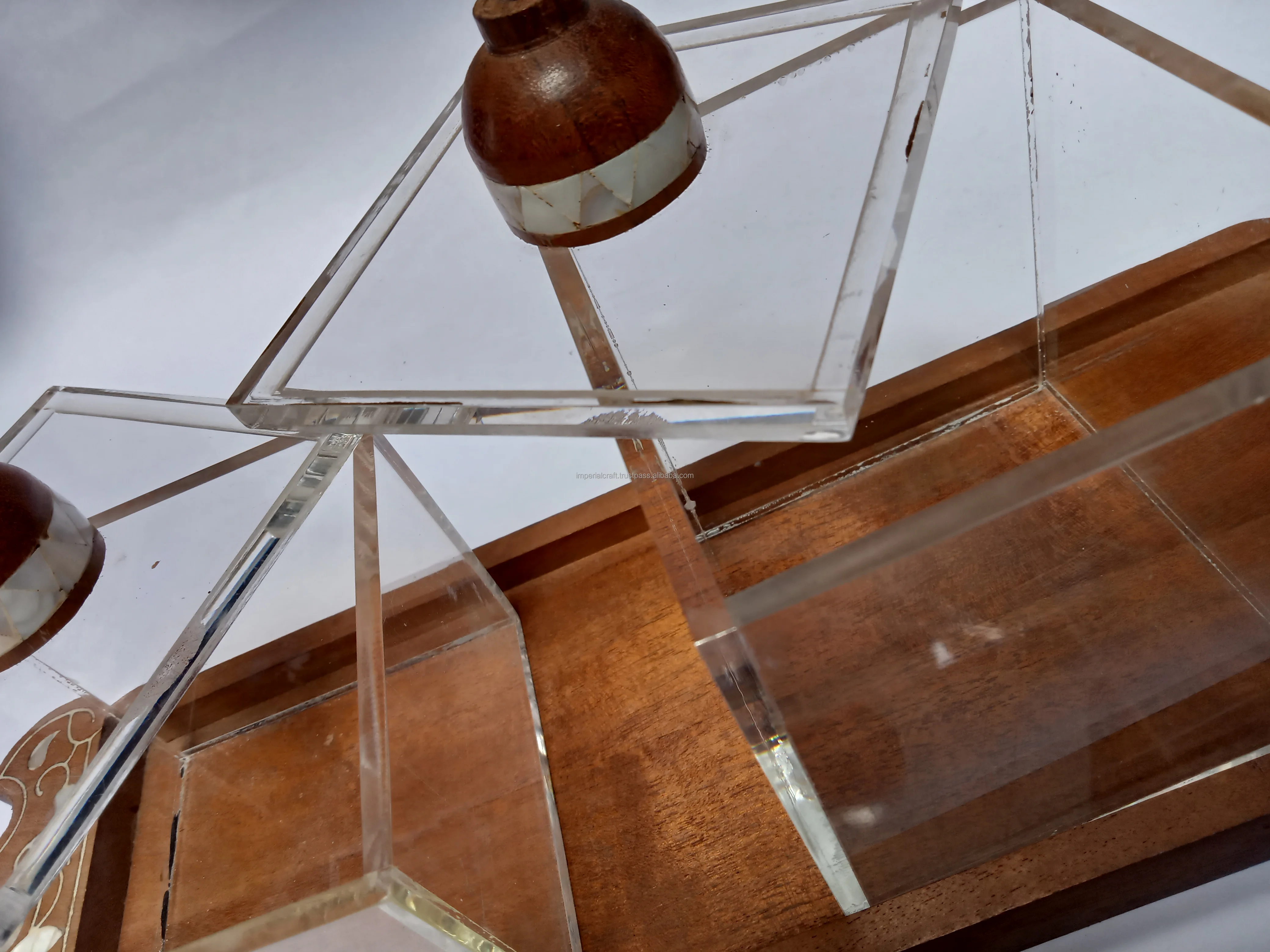 trending design acrylic and acacia wood serving tray with two chocolate boxes decorative work of mother of pearl