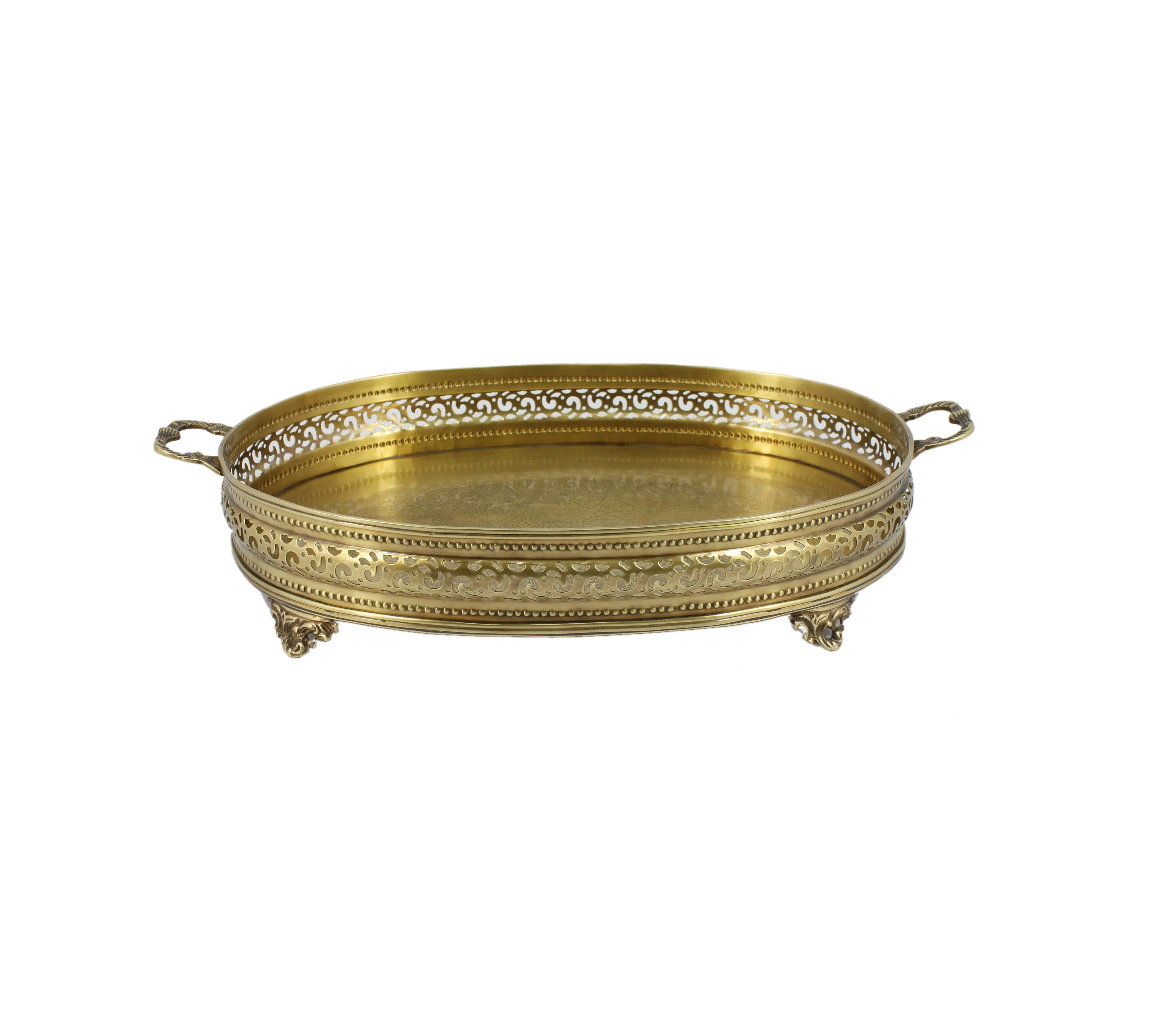 Antique Gold Finished Brass Metal Serving Tray Wholesale Manufacturer New Arrival Metal Tableware Serving Tray Exporter